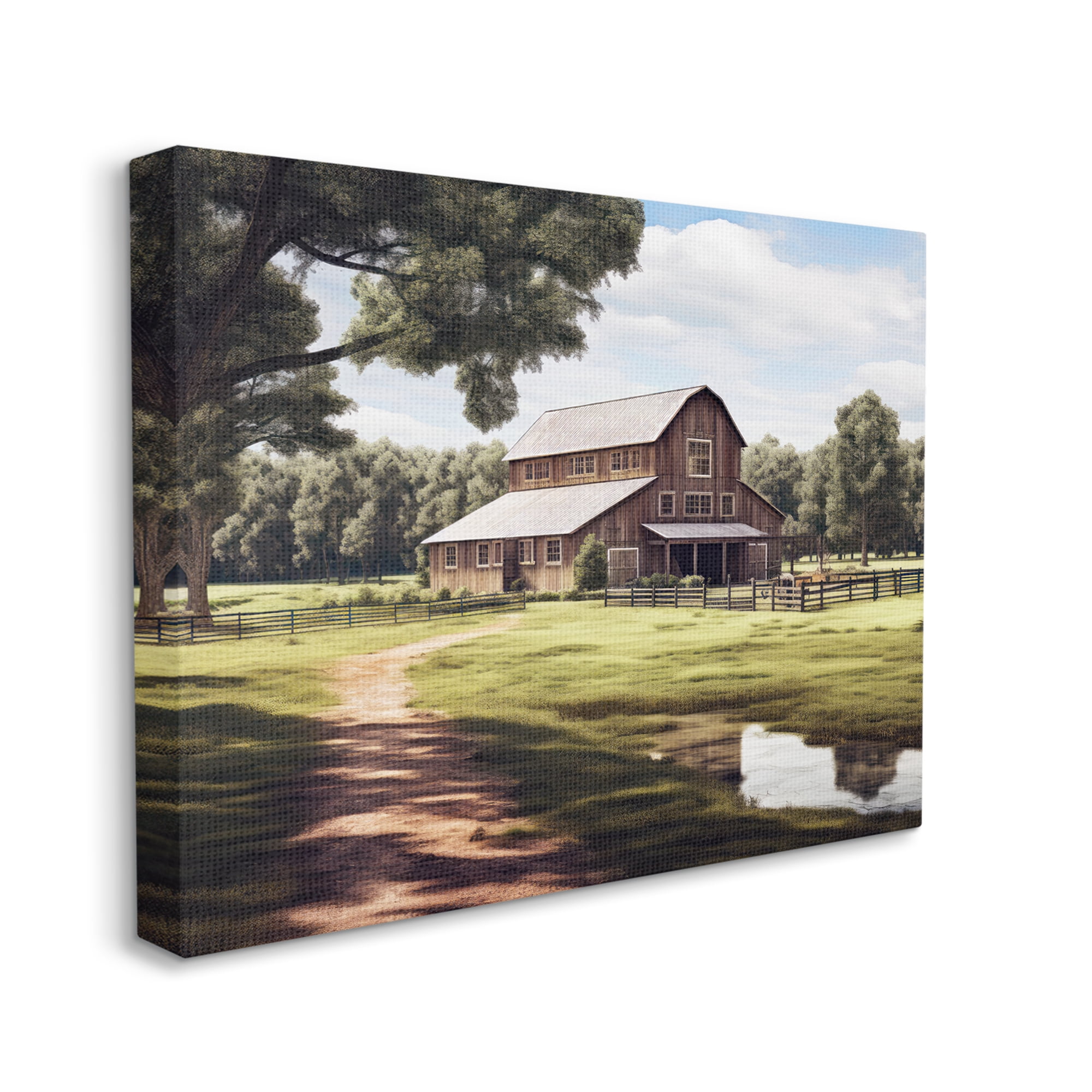 Stupell Industries Farmhouse Barn & Stream Landscape Painting Gallery Wrapped Canvas Art Print Wall Art, 48 x 36