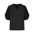 thumbnail image 2 of Sakmal V-Neck Tee Short Sleeve Dressy Basic Shirts Black Vacation Outfits for Women, 2 of 6