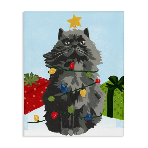 Stupell Industries Contemporary Meowy Hissmas Cat Canvas Art, 16 x 20, by June Erica Vess