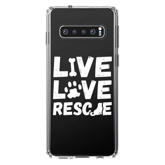 DistinctInk Clear Shockproof Hybrid Case for Samsung Galaxy S10  PLUS (6.4" Screen) - TPU Bumper Acrylic Back Tempered Glass Screen Protector - Live Love Rescue - Dog Paw