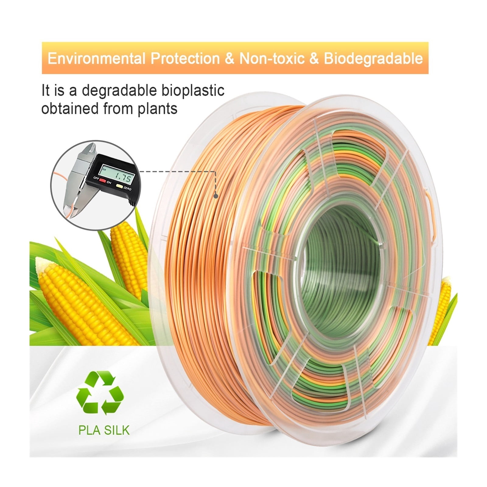 Creative 3D Silk Rainbow Filament 1.75mm 1kg 3D Printer Bright 2 Colors Silk PLA Filament Silk Texture 3D Material ,Compact Design