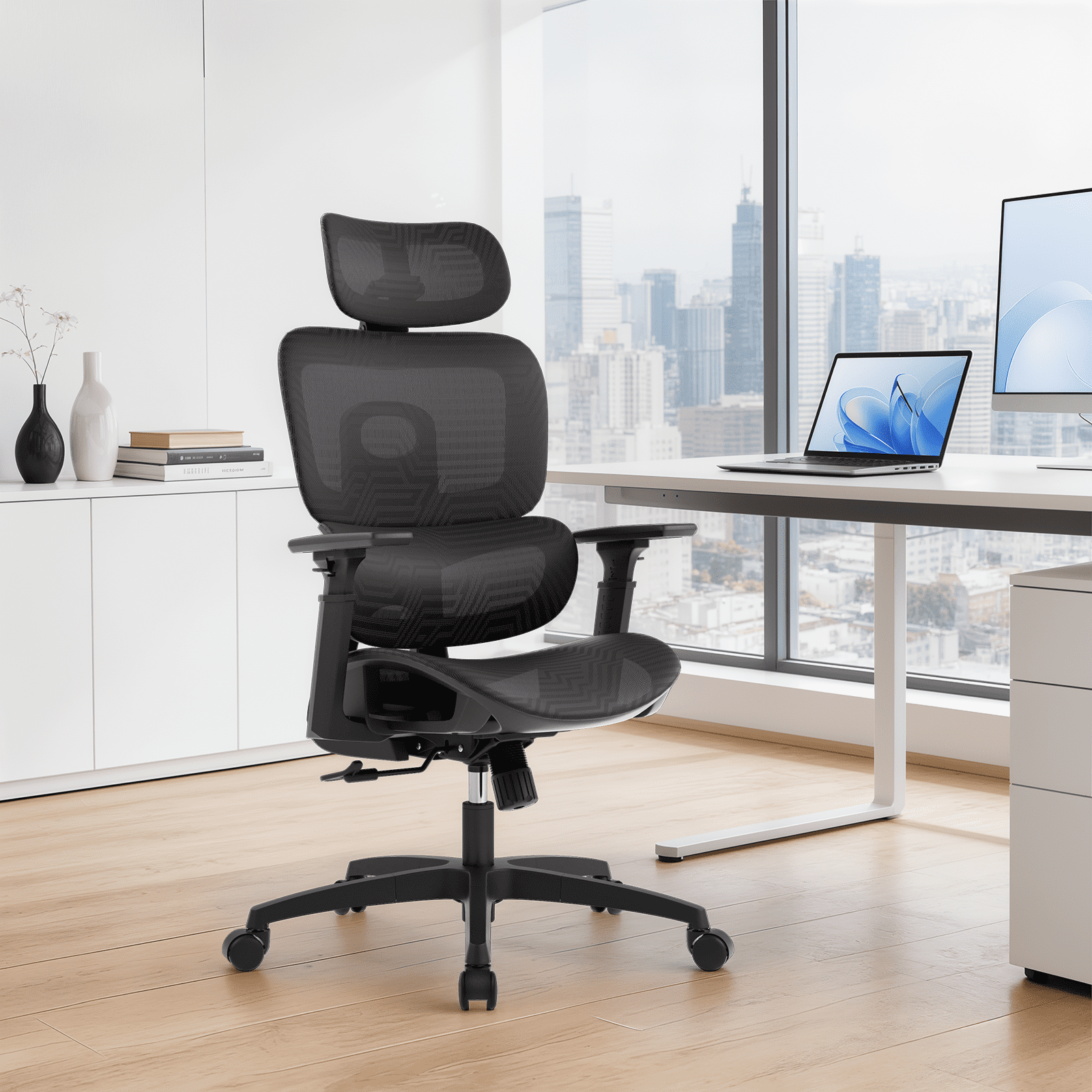 Monibloom Ergonomic Office Chair with Adjustable Lumbar Support, 3D Armrests, Reclining High Back Desk Chair for Home Office