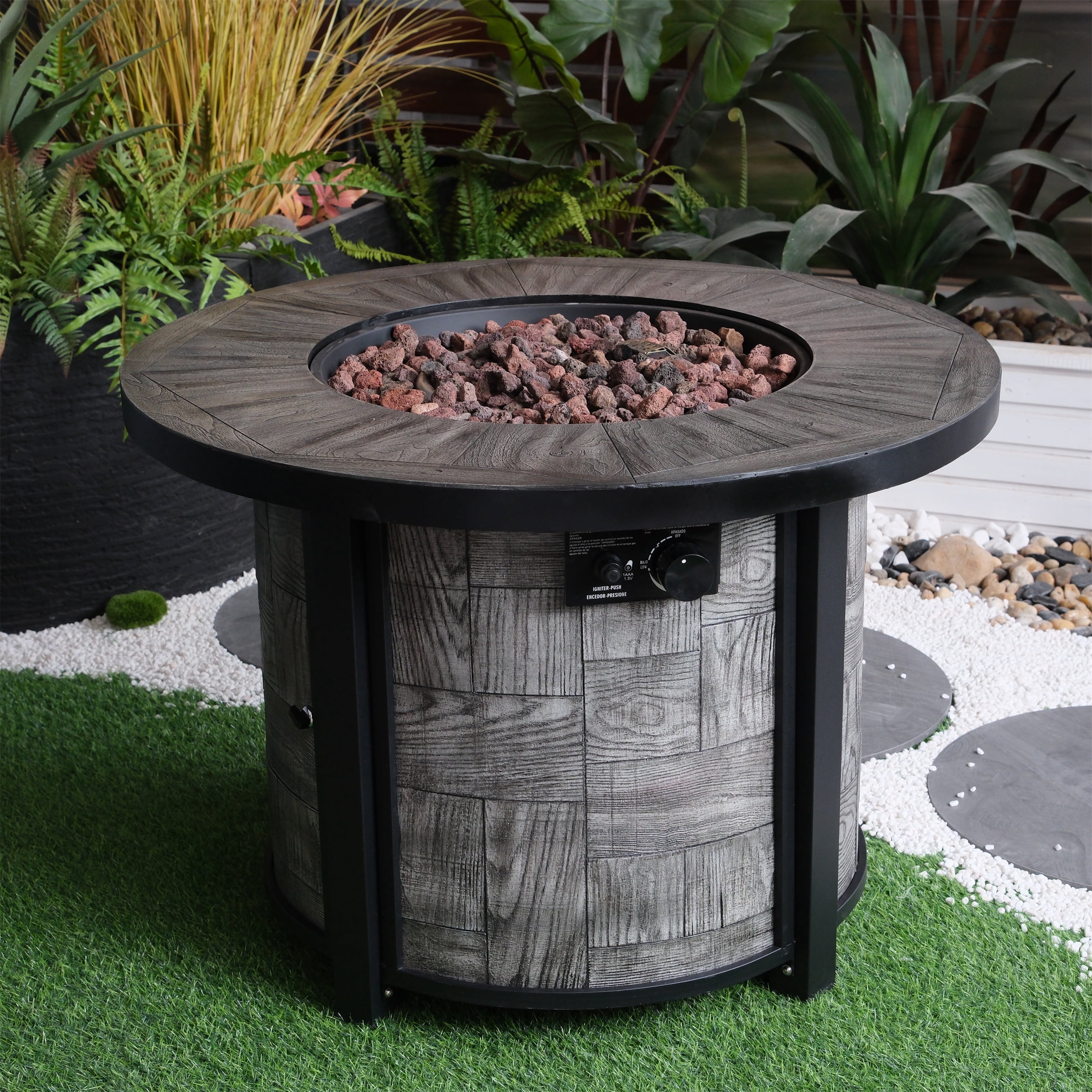 KT Parts Propane Fire Pit Table 50000 BTU, 36 Inch Round Outdoor Gas Fire Pit with Lava Rocks and Waterproof Cover, Smokeless Fire Table for Patio Backyard Garden