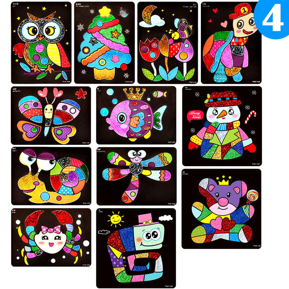 Animal Transfer Sticker Shimmer and Shine Sparkle Mosaic Sticker Painting Art Sticky DIY Handmade Arts and Crafts for Kids Kindergarten Educational Crafts Toys 