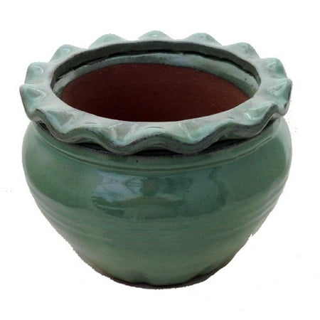 Aqua Pot - Round Pie Rim Self Watering Ceramic Pot - Aqua - 6 1/4