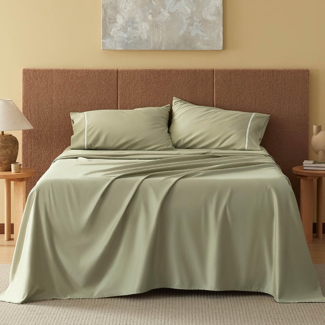 Juego de sábanas para cama, 100% algodón, 500 hilos, tamaño queen, color verde