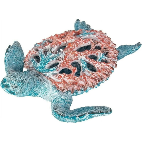 Coral Reef Sea Turtle Statue Beach Decorations for The Home Coastal Collection Blue 13" x 11"