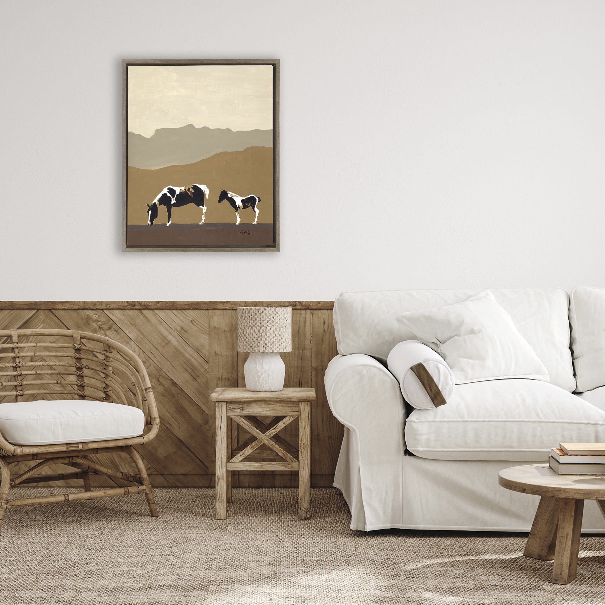 Stupell Industries Modern Mountains Horses Brown Framed Floater Canvas Wall Art, design by Patricia Pinto