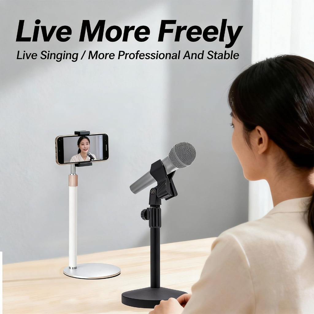 Long Lasting Aluminum Desktop Mic Stand With Stable Base And Smooth For Vocal