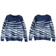 thumbnail image 2 of Women'S Casual Round Neck Long Sleeve Pullover Sweater Fall Winter Contrast Striped Shoulder Button Knit Tibet S, 2 of 6