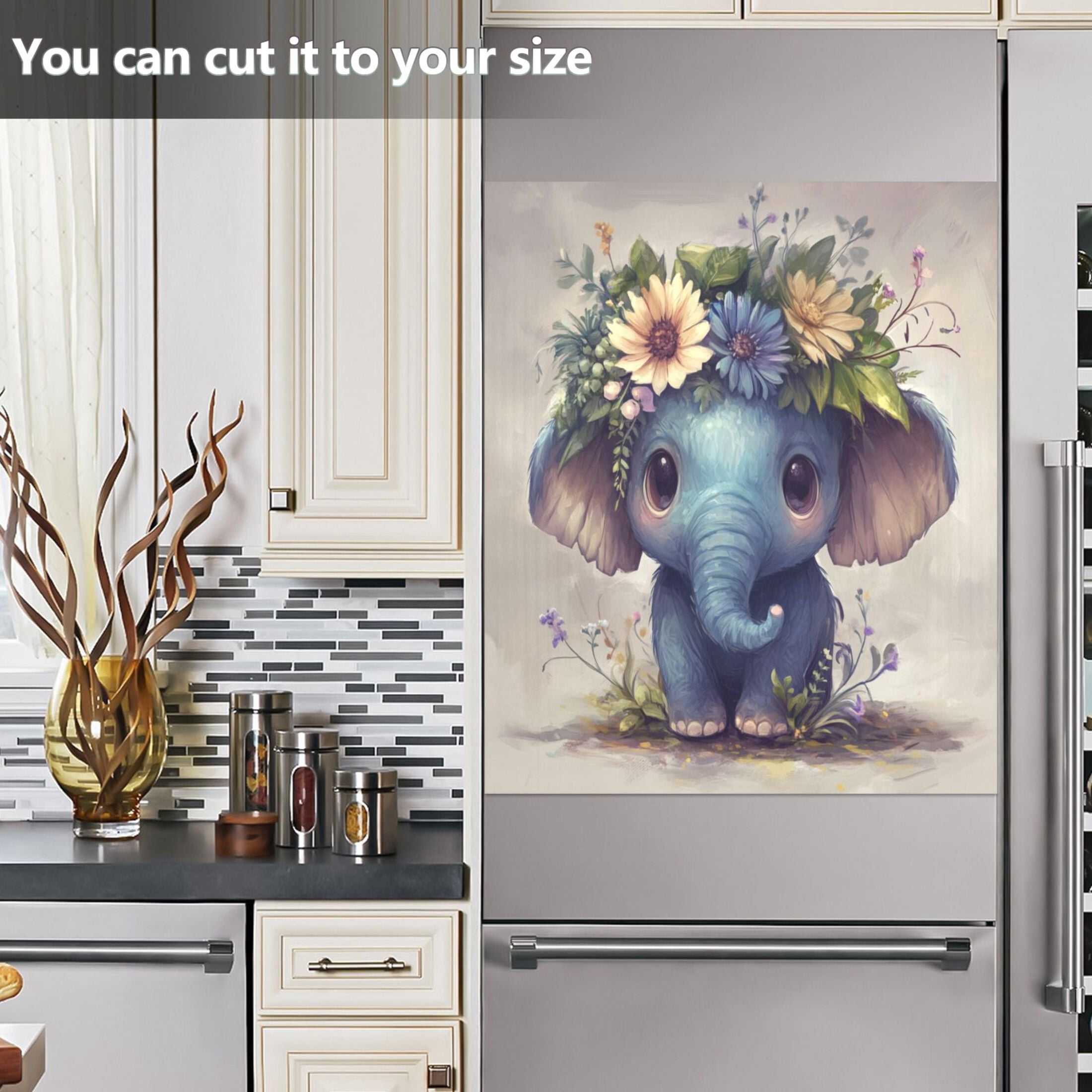 Dishwasher Magnetic Sticker 23x26 Inch Refrigerator Magnetic Sticker Washing Machine Magnetic Sticker Kitchen Panel Magnetic Sticker Home Decor Adorable Elephant