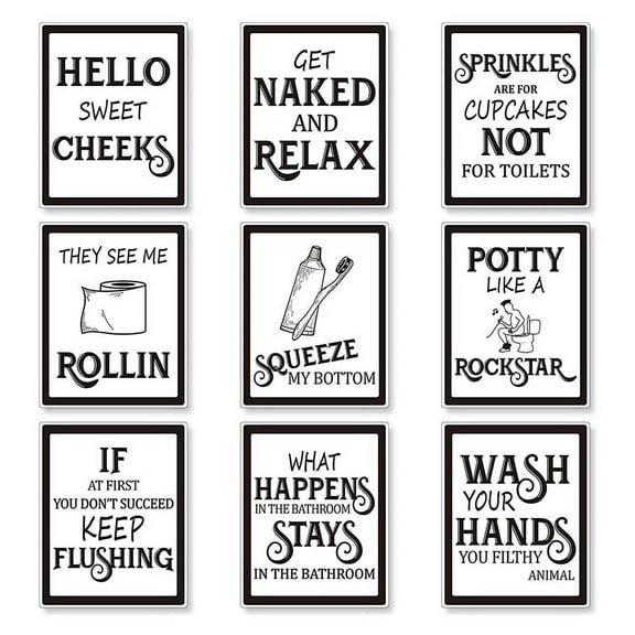 9 Pieces Bathroom Wall Art Wall Decor, Funny Vintage Bathroom Sign Bathroom Posters for Wall Restroom Bathroom Decor