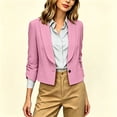 thumbnail image 5 of Business Casual Short Jacket For Women, 3/4 Sleeve Lapel Open Front Blazer With Pockets, Solid Color Cropped Suit Jacket, Professional Work Office Top Pink S, 5 of 8