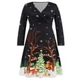 thumbnail image 1 of Robe de Noël pour Femmes Manches Longues Col en V Imprimé Robe Midi, 1 of 8