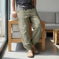 thumbnail image 6 of BVnarty Men's Solid Linen Beach Jogger Pants Loose Drawstring Elastic Waist Casual Long Trousers with Pockets for Vacation Outdoor Army Green XXXL, 6 of 9