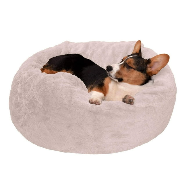 Cama Redonda de Peluche para Mascotas Furhaven Shell Tan Medium