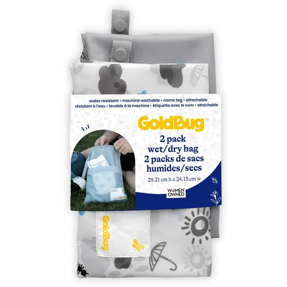 GoldBug Paquet de 2 sacs étanches humides, sacs résistants à l’eau essentiels pour la garderie pour bébé, impression nuage unisexe