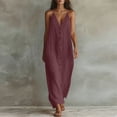 thumbnail image 3 of ClodeEU Women's Linen Blend Spaghetti Strap Sleeveless V Neck Button Down Maxi Dress,Casual Loose Dress with Pockets Wine,Women's Plus L, 3 of 4