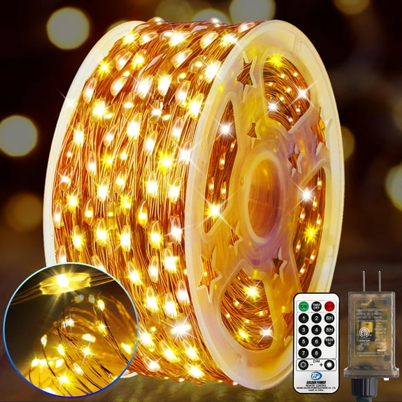 Guirnalda de luces LED KNONEW para exteriores, 122 m, 1200, impermeables, color blanco cálido