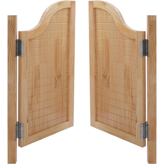 Dual Partition Door,Interior Solid Wood Swing Door, Room Divider,Louvered Cafe Door,Porch Entrance Swinging Door,180° Rotation Angle for Balconies, Kitchen, Shop Entrance (Log Color, 39.37 * 35.43in)