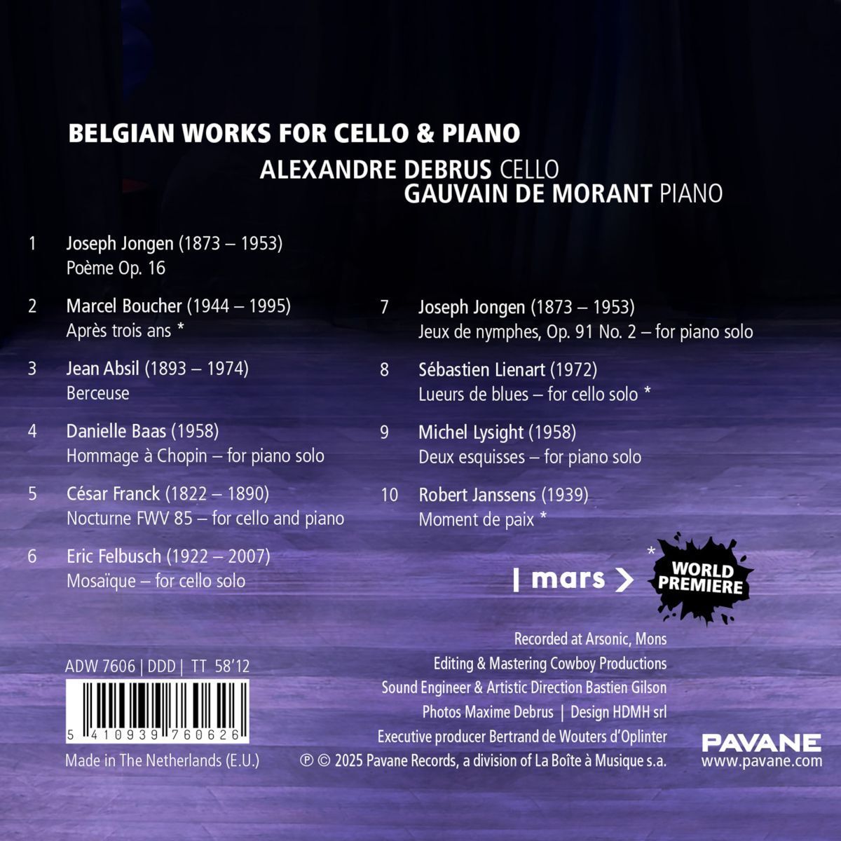 Alexandre Debrus Belgian Works for Cello & Piano (CD) Album