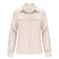 thumbnail image 4 of Otntypg Women's Satin Button Down Shirts Dressy V-Neck Long Sleeve Work Tops Trendy Solid Color Business Office Silk Blouses Fashion Spring Shirt Beige S, 4 of 6
