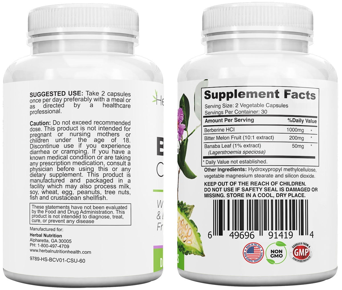 Three Pack - Berberine Complex 1250mg with Berberine HCL, Bitter Melon Extract and Banaba Leaf, Supports Glucose Metabolism, Immune Health & Weight Management