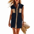 thumbnail image 6 of Bosfbaoi Women's Sleeveless Shirt Dress, Color Block Button Front Mini Dress, Lightweight Breathable Loose Fit Casual Sundress, 6 of 9