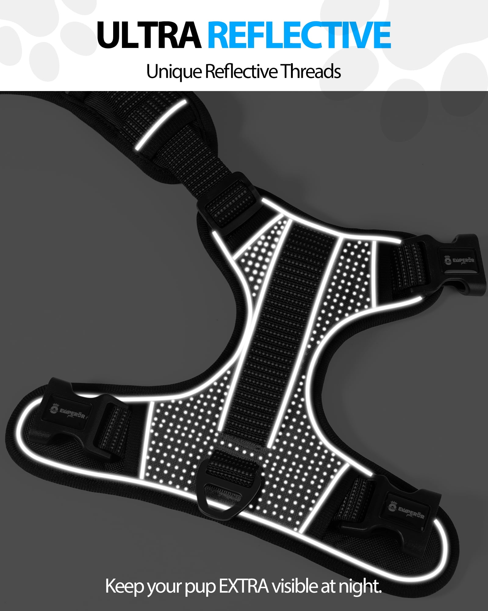Emperor Pets Black Reflective Dog Harness Medium Sized Dog - No Pull Dog Harness with 2 Leash Clips, Premium Oxford Soft Padded Harness Medium Size Dog, Medium Dog Harness (M, Black)