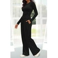 thumbnail image 3 of Women's 2 Piece Lounge Set - Long Sleeve Crewneck Top & Wide Leg Pants, Rayon Blend Loungewear, 3 of 7
