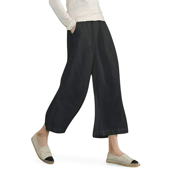 Charmgo Sweatpants Women Clearance, Womens Wide Leg Lounge Pants Yoga Capris Culottes with Pockets Tummy Loose Pants for Workout Work Pants Women Cargo Pants Women Black