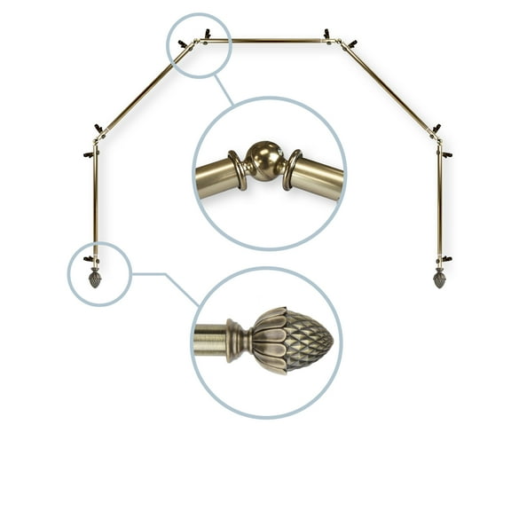 Domovina Morsel 13/16" 5 Sided Bay Window Single Curtain Rod-Color:Antique Brass