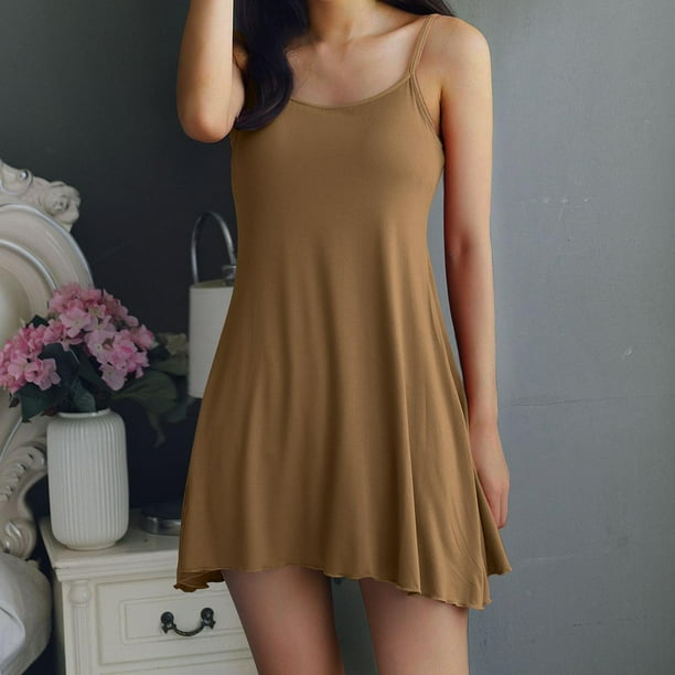 Camisón corto con tirantes para mujer, talla grande, para estar en casa, con almohadilla para el pecho, fino, con tirantes integrados, color, media manga integrada