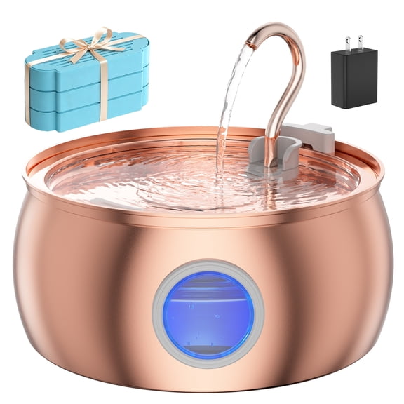FURCLAN Cat Water Fountain, Copper Stainless Steel, 4L, for Indoor Cats and Dogs, 3 Filters Included, All Life Stages
