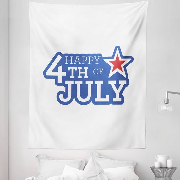 4th of July Tapestry, American Independence Day Stamp Look on Plain Background Image, Fabric Wall Hanging Decor for Bedroom Living Room Dorm, 5 Sizes, Dark Coral and Violet Blue, by Ambesonne