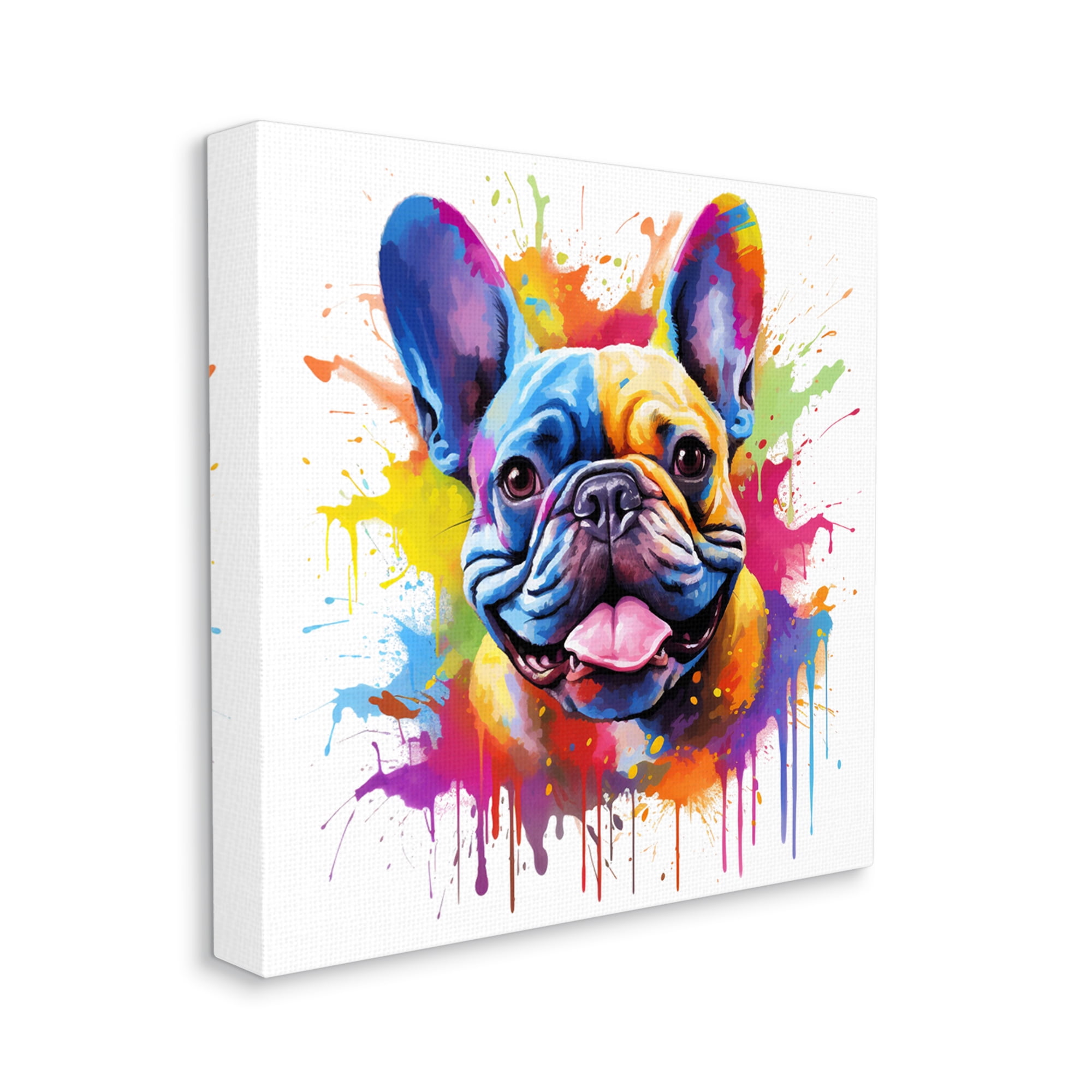 Stupell Industries French Bulldog Modern Splash Animals & Insects Painting Gallery Wrapped Canvas Art Print Wall Art, 17 x 17