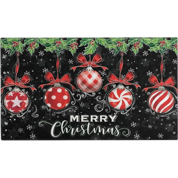 Christmas Door Mat Outdoor for Front Door Decorations,Holly Berries Merry Christmas Doormat, Winter Xmas Holiday Welcome Floor Mat Rug for Porch Entrance Farmhouse Decor,30" x 17"
