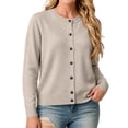 thumbnail image 2 of Womens Crew Neck Button Down Cardigan Solid Color Soft Knit Long Sleeve Outerwear Fall Winter Ribbed Hem Loose Fit Casual Knit Jumper Tops Brown L, 2 of 5