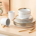 thumbnail image 4 of ComfyCreations 16-Piece White Stoneware Dinnerware Set with Gold Trim – Handmade Dishes Set for 4 with Dinner Plates, Salad Plates, Bowls & Mugs, 4 of 6