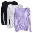 thumbnail image 3 of Fanxing 3 Pack Womens Long Sleeve Shirts Plus Size Going Out Tops Crew Neck Basic Tees Tight Fitted Casual Stretchy Cropped T Shirts, 3 of 3