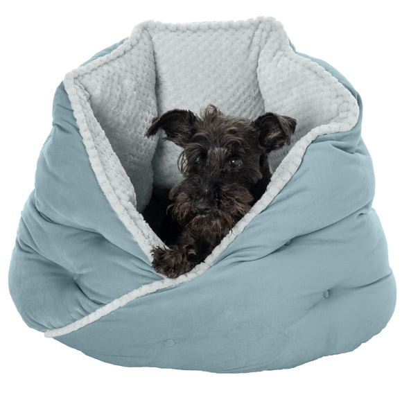 Cama Redonda para Perro Furhaven Aquamarina de Terciopelo Aterciopelado y Calmante