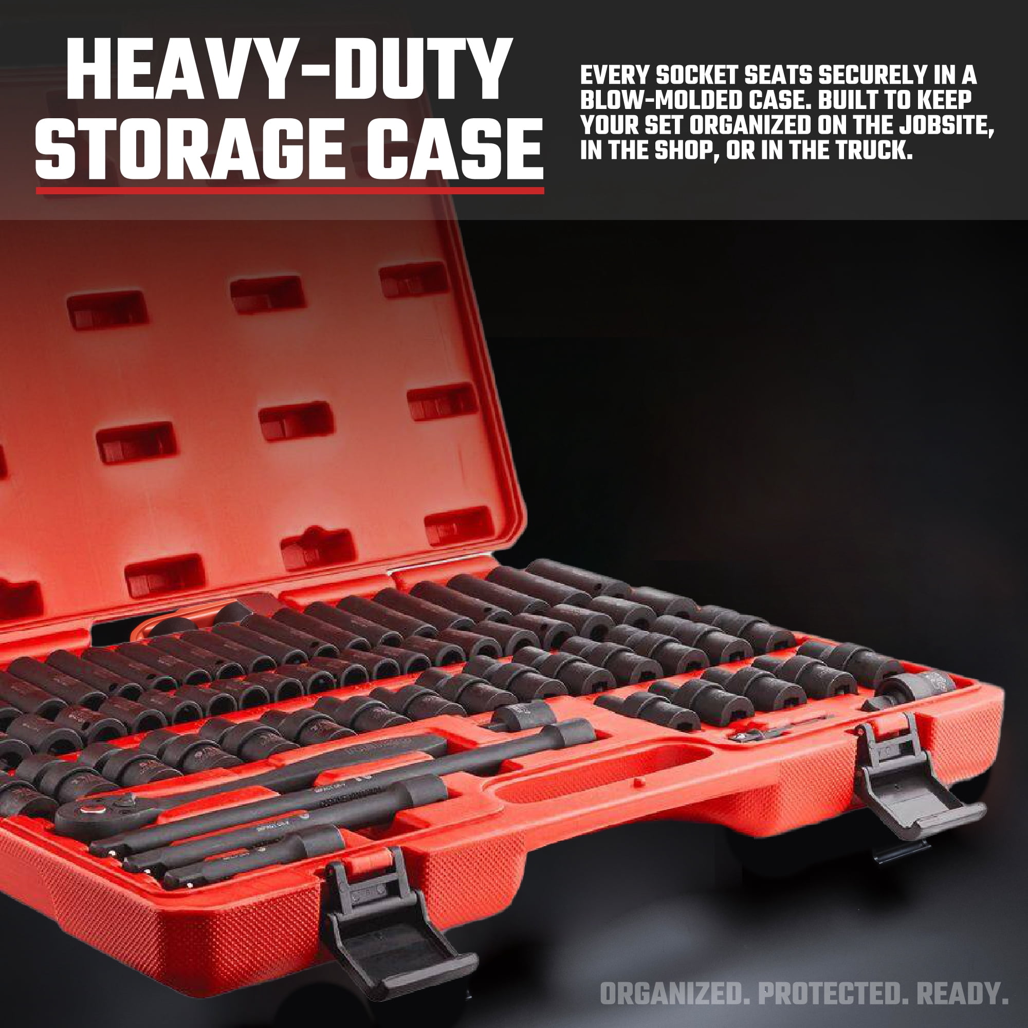 NEIKO 02471A Impact Socket Set, 3/8” Drive, 67 Piece, Metric and Standard Master Socket Set with Shallow & Deep Sockets, Ratchet, Swivel Sockets, Extension Bars, Adapters, Cr-V & Cr-Mo