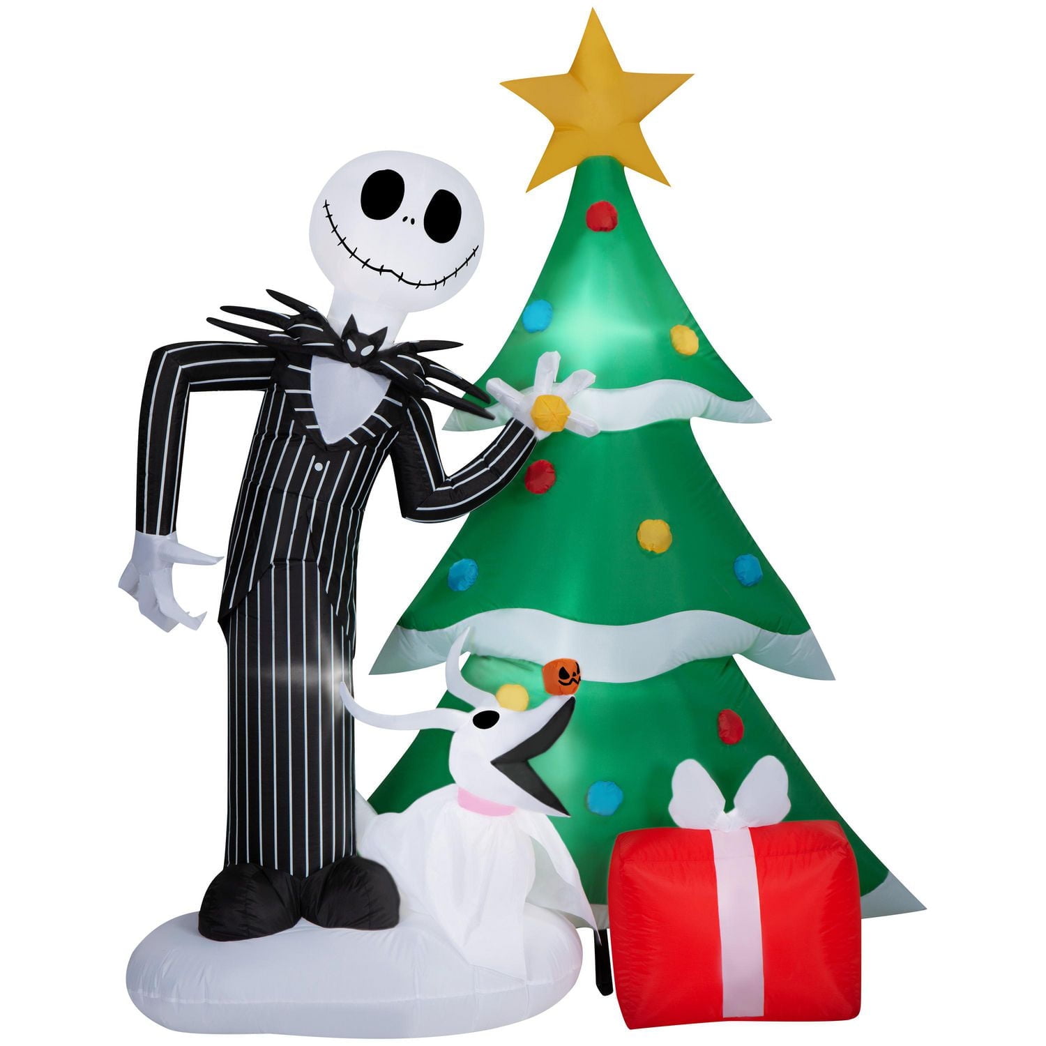 Christmas Inflatable Jack Skellington and Zero Christmas Tree Decorating Scene