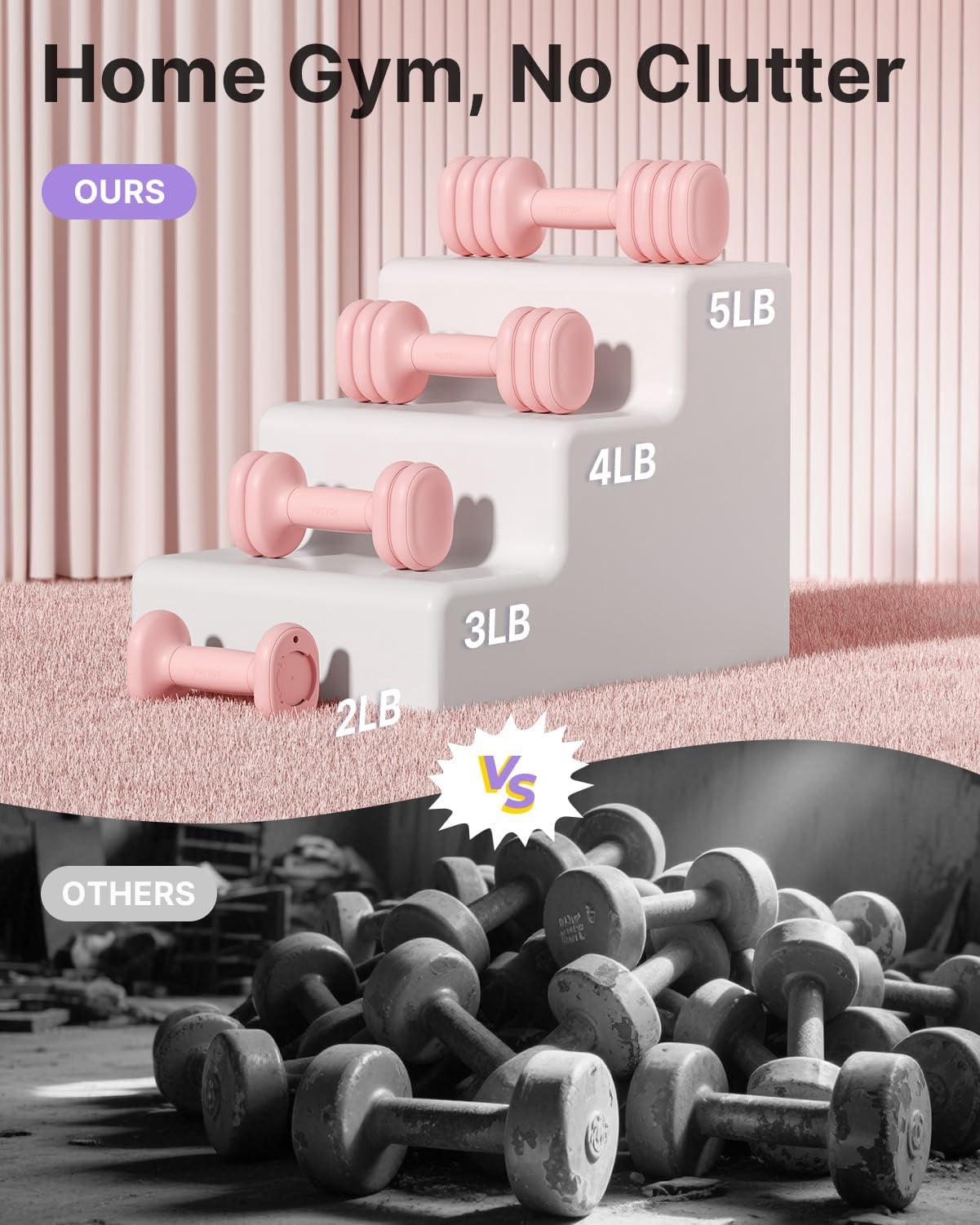 Adjustable Dumbbell Set Of 2  4-in-1 Hand Weights For Women At Home Compact Free Dumbbells With Soft Grip And Base 2-5 Lbs Each Gym