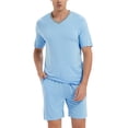 thumbnail image 4 of MoFiz Pjs Men's Solid Bamboo Pajamas Set Short Sleeve V-Neck Top and Shorts with Pockets Loungewear 2-Piece for Men, 4 of 9