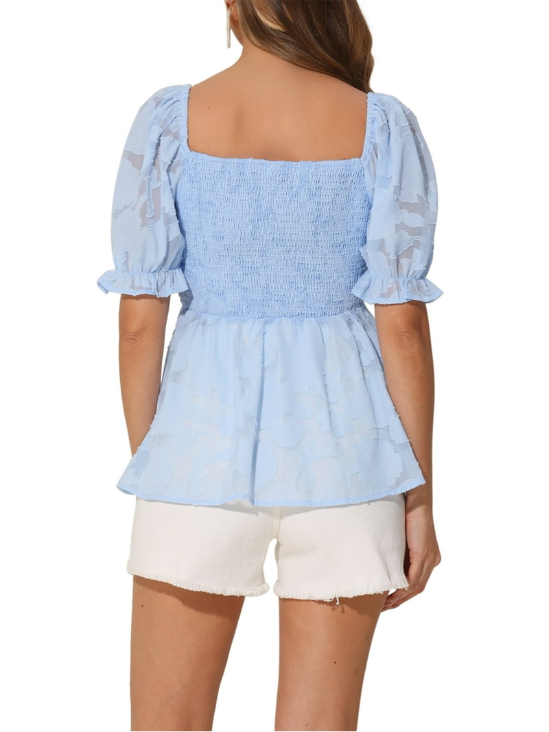 INSPIRE CHIC Women's Smocked Square Neck Ruffle Short Sleeve