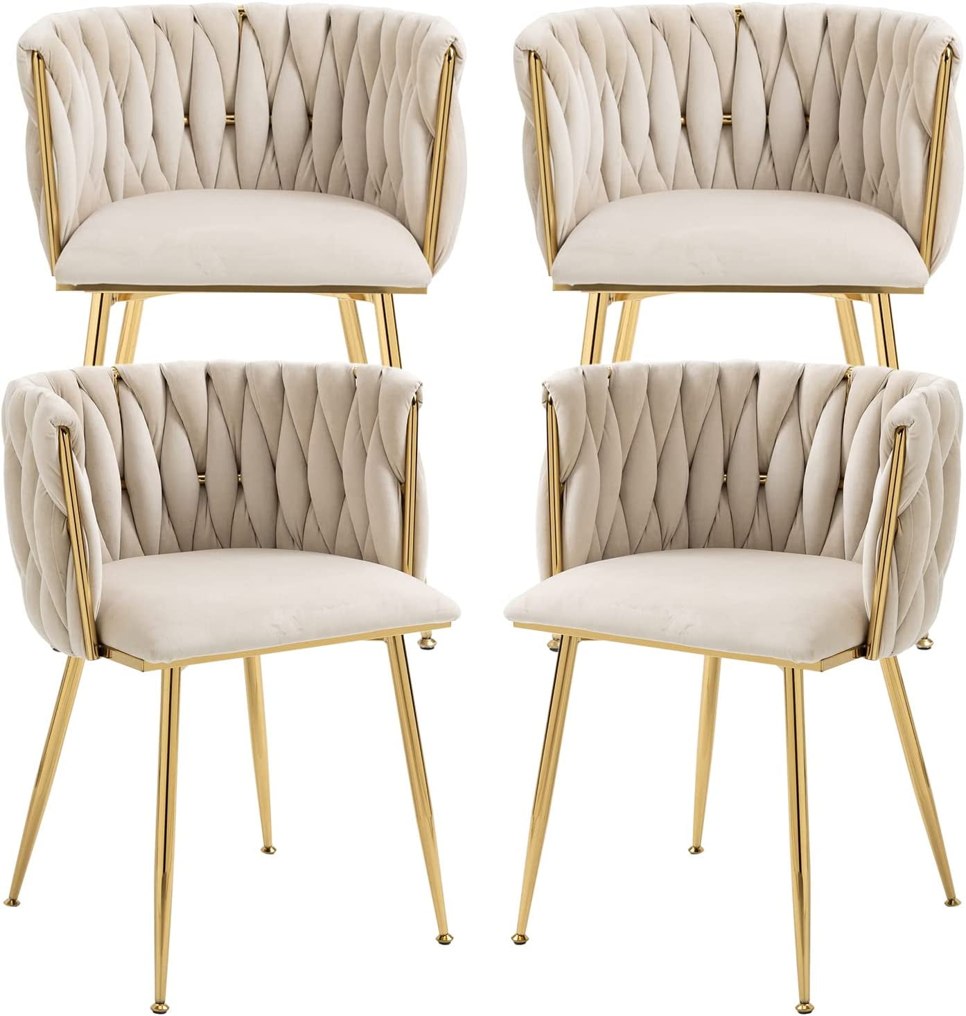 Tzicr Velvet Dining Chairs Set of 4, Modern Woven Upholstered Dining