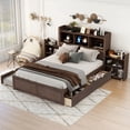 thumbnail image 3 of Full Size Platform Bed with Twin Size Trundle and 2 Drawers,Platform Bed Frame with Pull Out Shelves,Bookcase Headboard and Charging Station,Espresso, 3 of 7