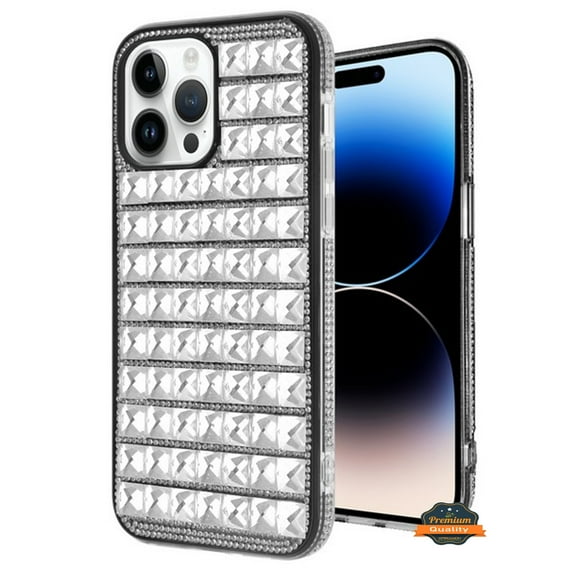 For Apple iPhone 14 (6.1") Diamonds Sparkle 3D Crystal Glitter Bling Shiny Rhinestone Hybrid Bumper Hard Protective Phone Case Cover by Xpression - Clear