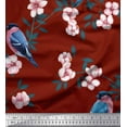 thumbnail image 3 of Soimoi Red Cotton Voile Fabric Peach Floral & American Robin Bird Decor Fabric Printed BTY 58 Inch Wide, 3 of 3
